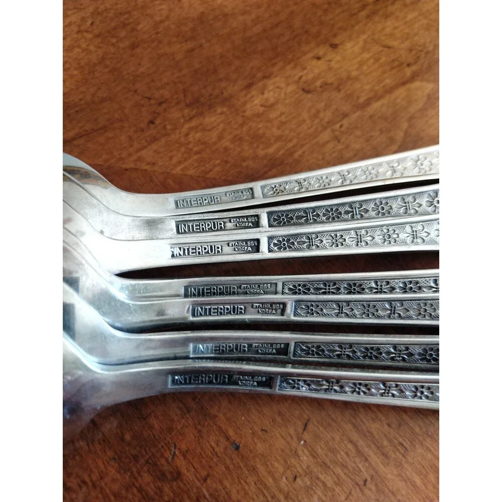 Interpur FLORENZ Stainless Flatware MCM Korea Lot 7x Table Dinner Spoon 7.25